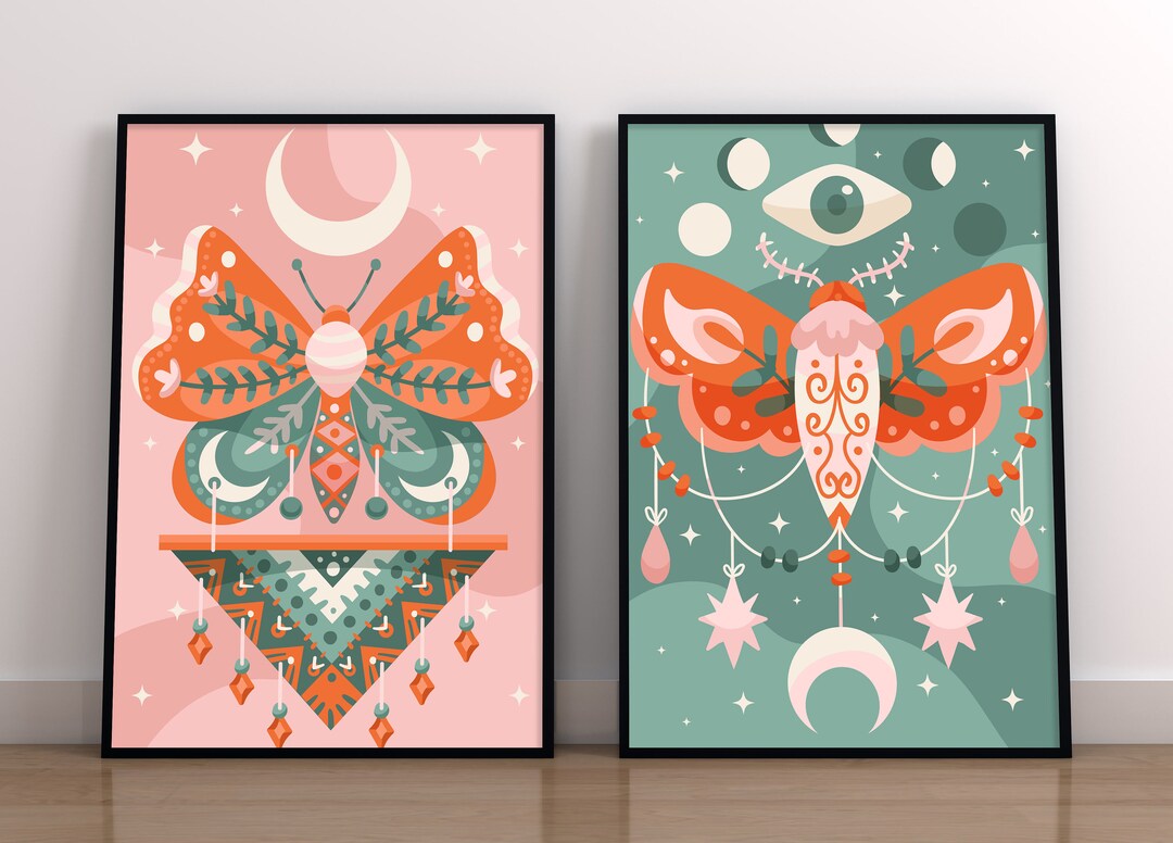 Boho Abstract Wall Art, Set of Two Wall Art Pieces, Gift for Her, Housewarming Gift, Wall Frame