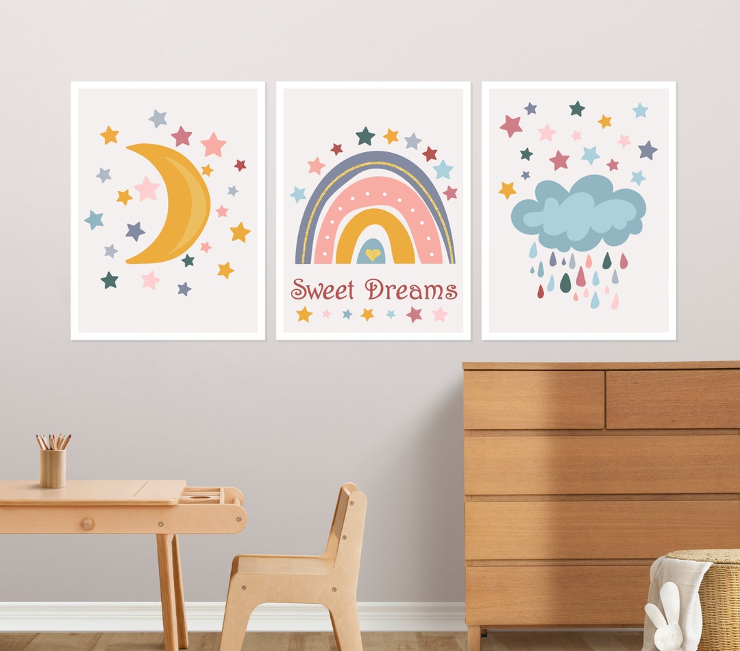 Cute Nursery Wall Art Set of 3 Kids Room Decor Cute Wall Art Etsy
