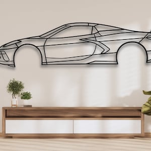 Corvette C8 2022, décoration murale de voiture, art mural silhouette de voiture classique pour découpe laser et machine de découpe (svg + Lbrn + dxf + AI)
