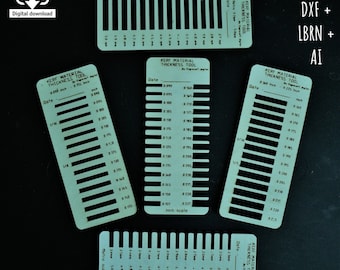 Material Thickness Test - Kerf Tool for Laser both Metric and Inch Range 0.090 in - 0.225 In ,  2.3mm to 5.0 mm