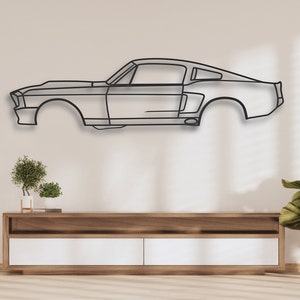 Mustang GT 500 Eleanor Tribute de 1967, décoration murale de voiture, silhouette, art mural pour découpe laser et machine de découpe (svg + Lbrn + dxf + AI)