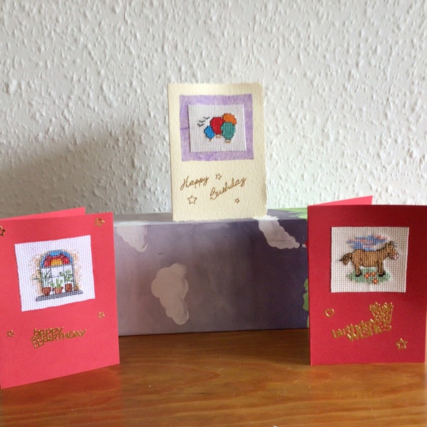 Homemade cross stitch Birthday Cards