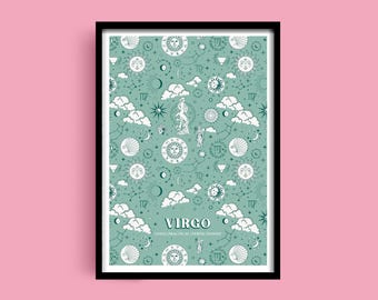 Virgo Zodiac Print, Personalized Virgo Poster, Virgo Astrology Birthday Gift, Virgo Wall Art, Virgo Wall Decor, Virgo Birthday Gift