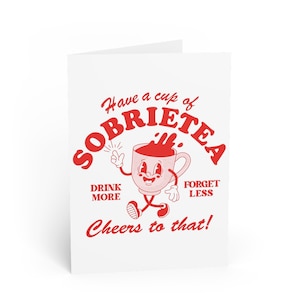 Cartão de celebração SobrieTEA, Cartão de vida sóbria, Cartão de sobriedade total, Aniversário de sobriedade, Recuperação sem álcool, Humor do chá, Cartão de sobriedade