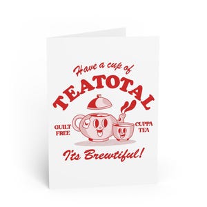 Karta Tea Total Red Celebration, Karta Sober Living, Abstynent, Rocznica trzeźwości, Wyzdrowienie, Bez alkoholu, herbata, Karta z pozdrowieniami z humorem, Trzeźwość