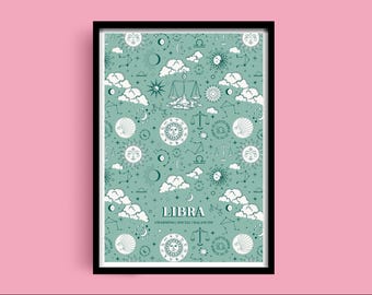 Libra Zodiac Print, Personalized Libra Poster, Libra Astrology Birthday Gift, Libra Wall Art, Libra Wall Decor, Libra Birthday Gift