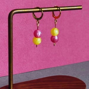 Pink and Yellow Pearl Resin Bead Drop Earrings - Lightweight Handmade Jewelry - Colorful Gift