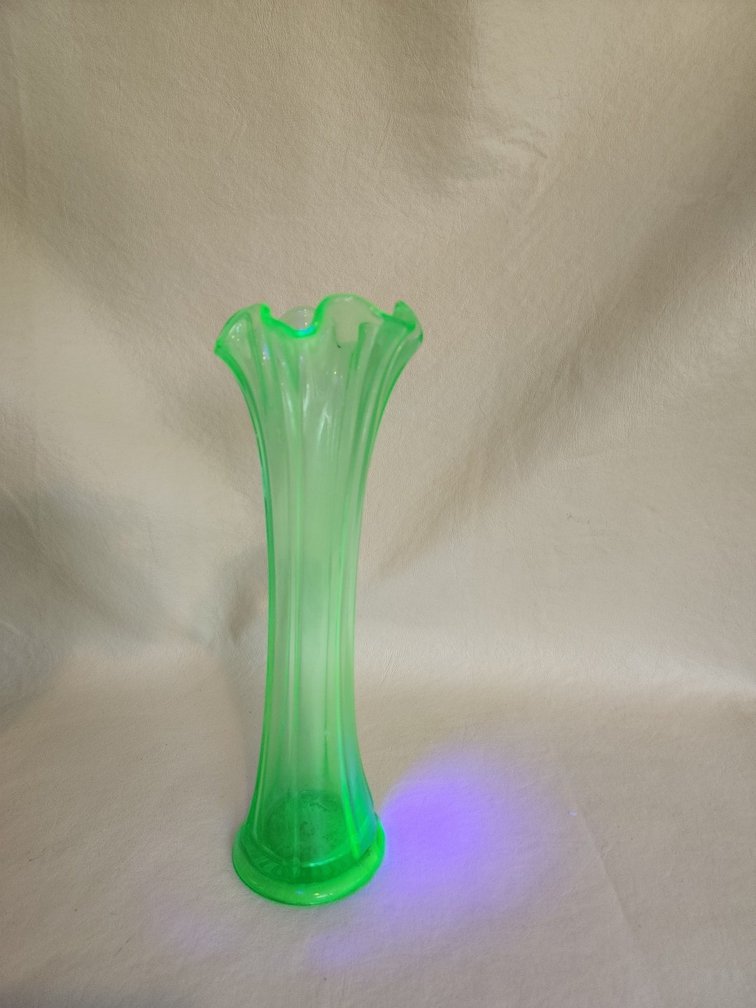 Vintage Green Uranium Glass Swung Vase Fluted Vase Etsy