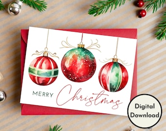 Vrolijke kerstkaart - DIGITALE download - Prachtige afdrukbare kerstkaart met ornamenten - Print 8,5 x 11 inch - gesneden tot 5 x 7 inch