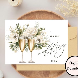 Floral Wine Happy Wedding Day Card - Téléchargement numérique - Carte de mariage imprimable - Carte de félicitations de mariage imprimable - Carte imprimable