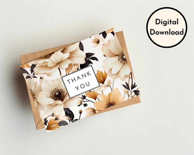Floral Thank You Card DIGITAL Download Beautiful Printable - Etsy