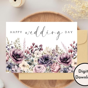 Florale Hochzeitskarte - DIGITALER Download - druckbare rosa und lila Blumenhochzeitskarte - druckbare Hochzeits-Glückwunschkarte