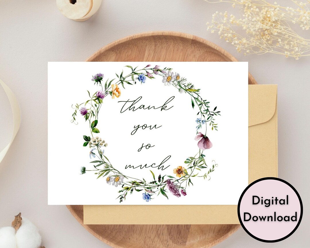 Floral Thank You so Much Card - DIGITAL Download - Beautiful Printable ...