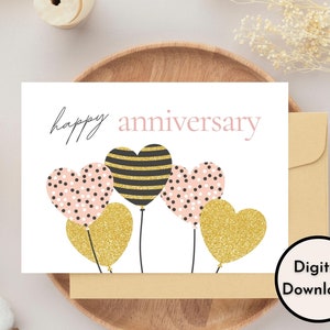 Tarjeta de feliz aniversario - Descarga DIGITAL - Tarjeta de aniversario imprimible con globos de celebración - Tarjeta de aniversario imprimible - Tarjeta imprimible