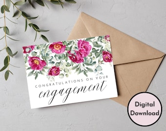 Floral Elegant Congratulations On Your Engagement Card - DIGITAL Download - Printable Happy Engagement Card - Engagement Congratulations
