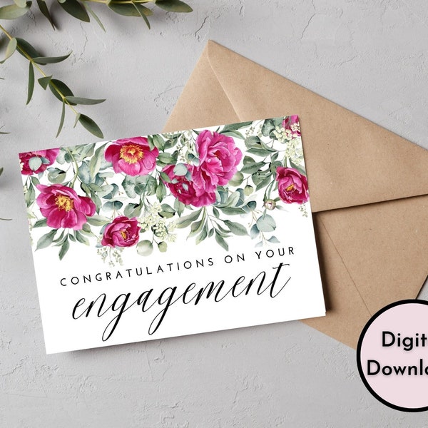 Floral Elegant Congratulations On Your Engagement Card - DIGITAL Download - Printable Happy Engagement Card - Engagement Congratulations