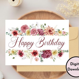 Cartão de feliz aniversário floral - Download DIGITAL - Cartão de aniversário para impressão - Cartão de feliz aniversário para impressão - Cartão de felicitações para impressão