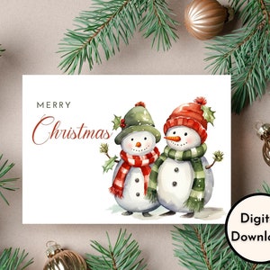 Frohe Weihnachtskarte - DIGITALER Download - Schöne Weihnachtskarte mit Schneemännern - Druck 8,5 x 11 Zoll, auf 5 x 7 Zoll geschnitten