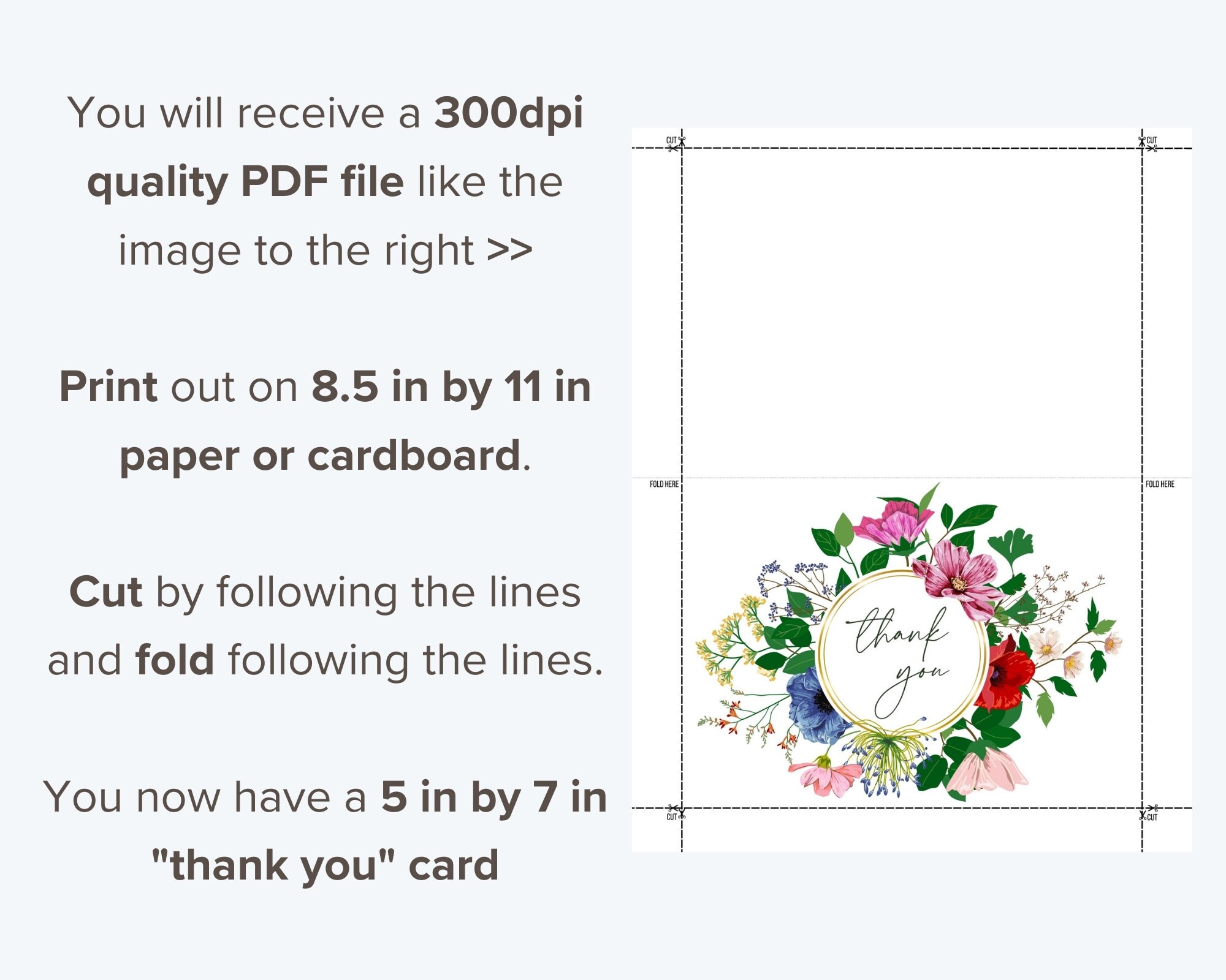 Floral Thank You Card - DIGITAL Download - Beautiful Printable Floral ...