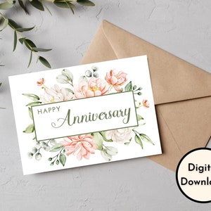 Tarjeta de feliz aniversario - Descarga DIGITAL - Tarjeta de feliz aniversario floral imprimible - Tarjeta de aniversario imprimible - Tarjeta imprimible