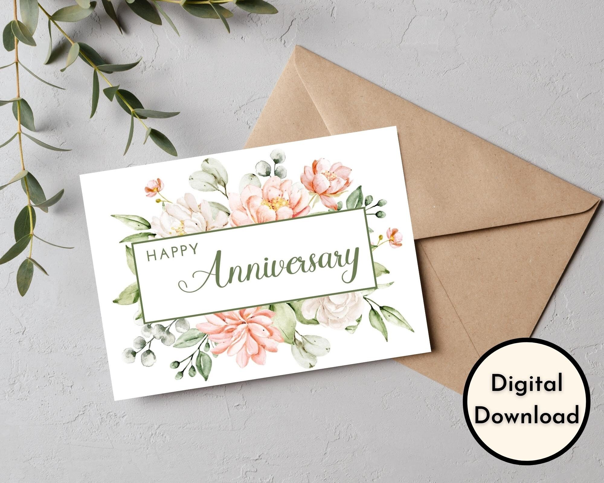 Happy Anniversary Card - DIGITAL Download - Printable Floral Happy ...