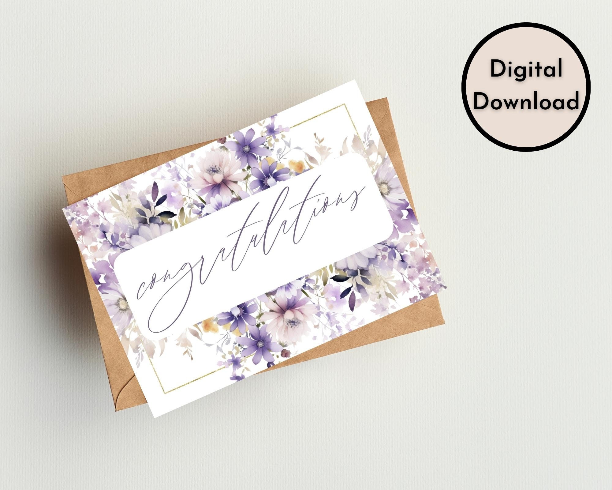 Elegant Floral Congratulations Card - DIGITAL Download - Printable ...
