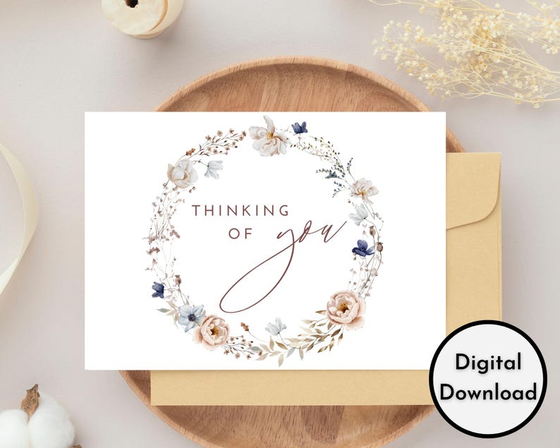 Floral Thinking of You Card - DIGITAL Download - Beautiful Printable ...