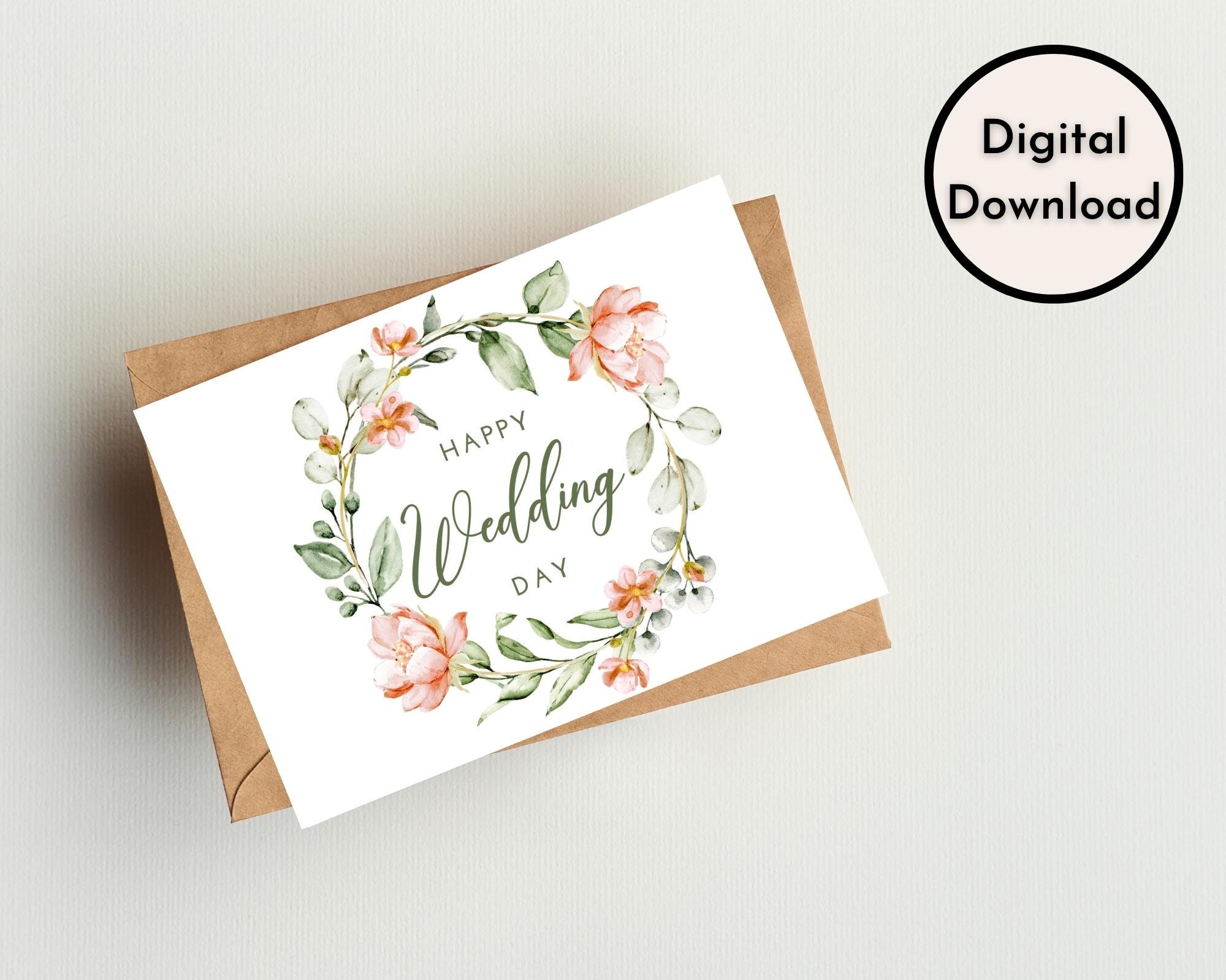 Floral Happy Wedding Day Card - DIGITAL Download - Printable Wedding ...