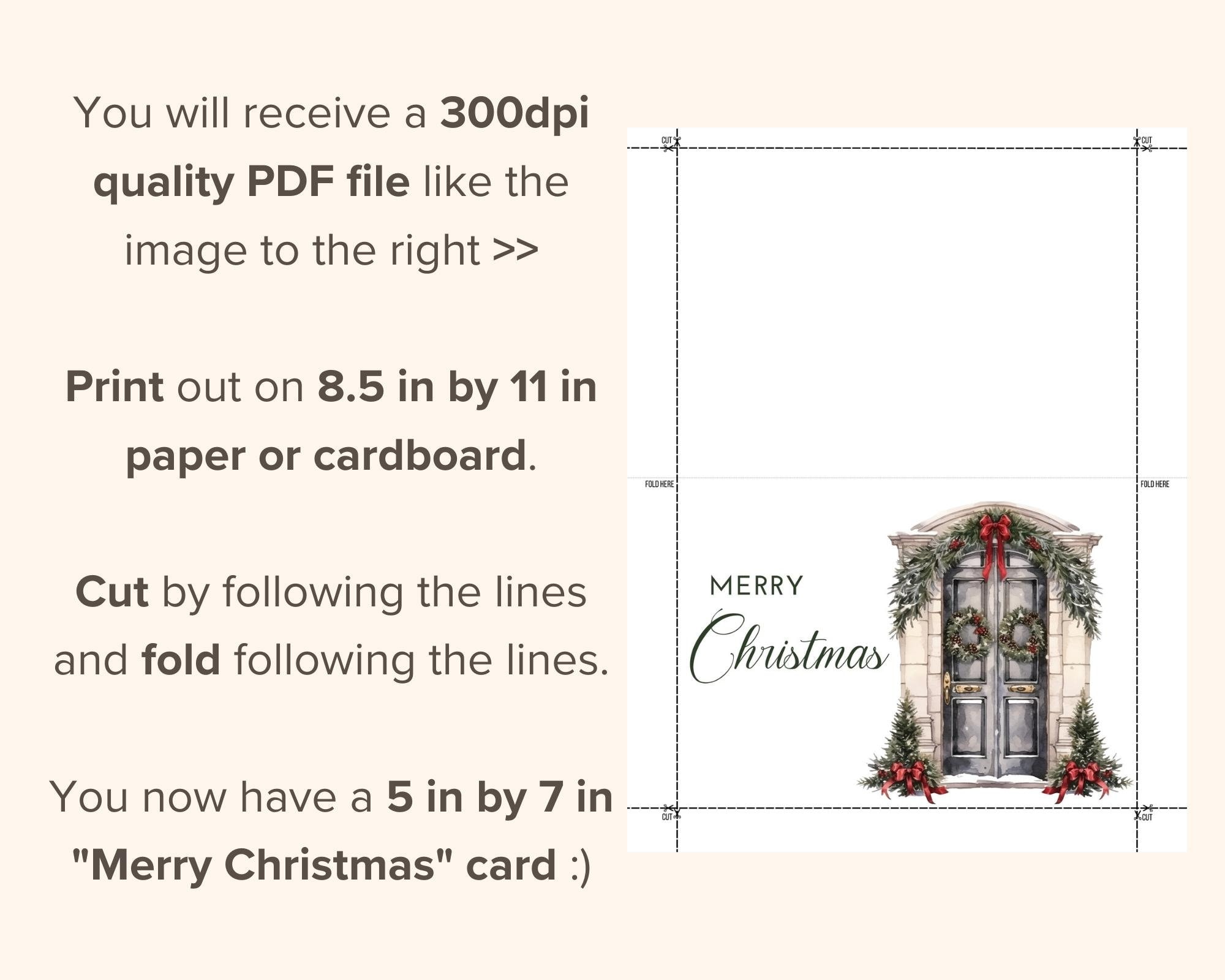 Merry Christmas Card DIGITAL Download Beautiful Printable Christmas ...