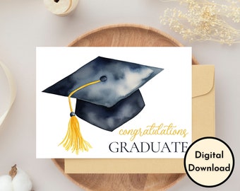 Gefeliciteerd Graduate - Kaart met Afstuderen Cap - DIGITALE Download - Afdrukbare Afstudeerkaart - Print 8,5 bij 11 inch - Gesneden tot 5 bij 7 inch