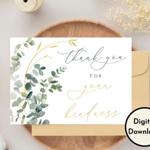 Bedankt voor uw vriendelijkheidskaart - DIGITALE Download - Mooie afdrukbare Eucalyptus Bedankkaart - Print 8,5 bij 11 inch - Gesneden tot 5 bij 7 inch