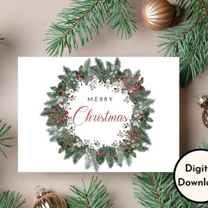 Cartolina di Natale - Download DIGITALE - Bella cartolina di Natale stampabile con una ghirlanda - Stampa 8,5 x 11 pollici - Taglia a 5 x 7 pollici
