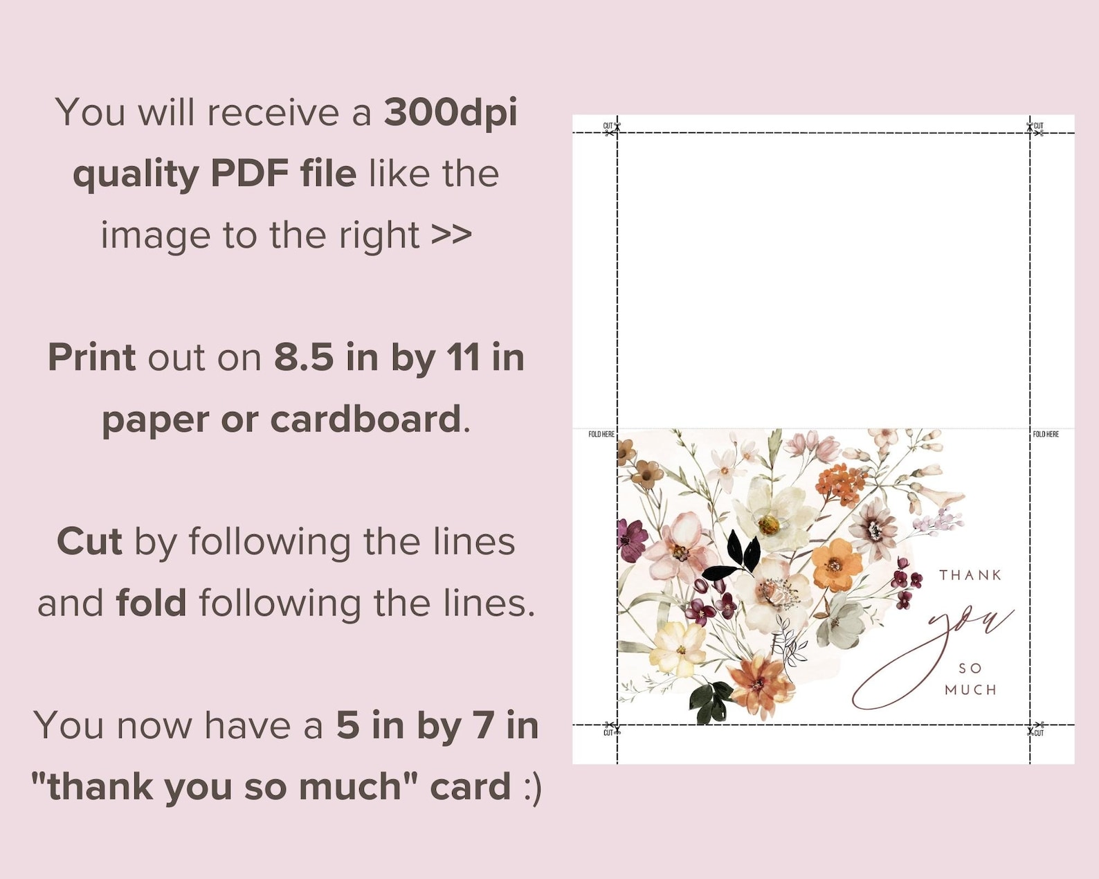 Floral Thank You so Much Card - DIGITAL Download - Beautiful Printable ...