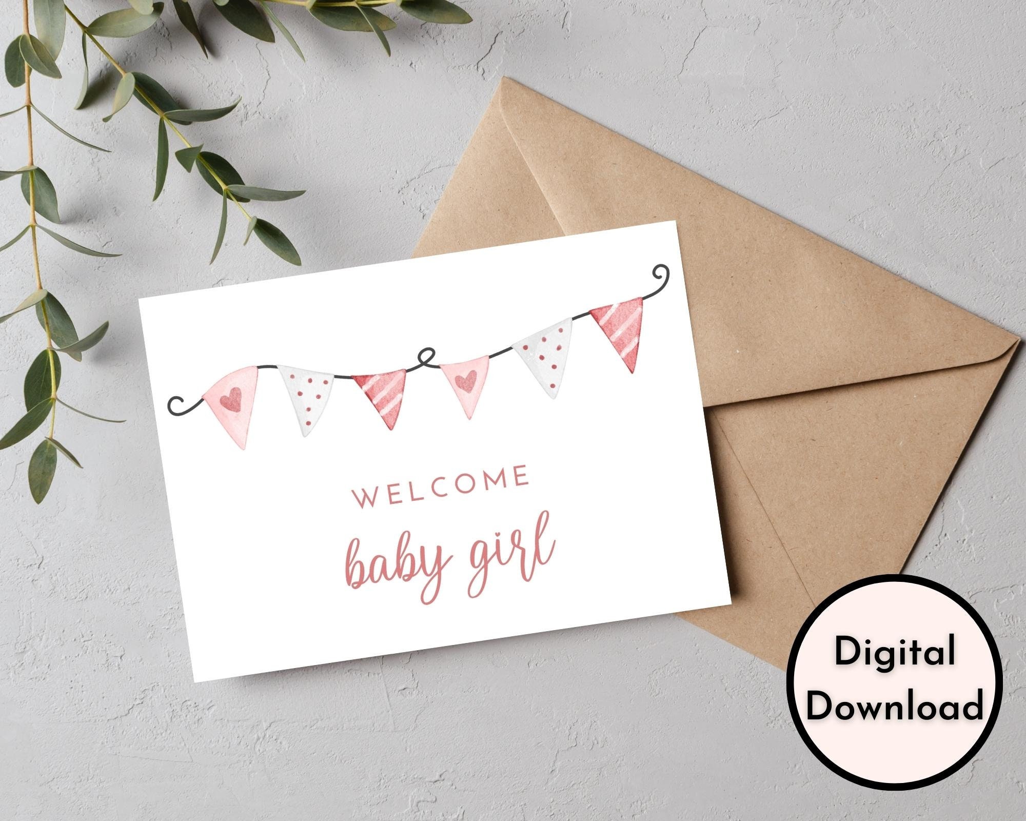 Welcome Baby Girl Card DIGITAL Download Printable Welcome Baby Girl ...