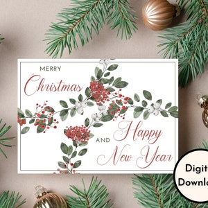 Joyeux Noël et bonne année Carte - Téléchargement NUMÉRIQUE - Carte de Noël du Nouvel An imprimable - Imprimer 8,5 pouces par 11 pouces - Coupé à 5 pouces par 7 pouces