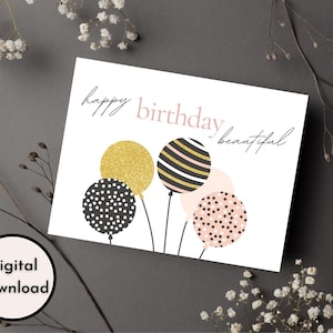 Gelukkige verjaardag mooie kaart - digitale download - afdrukbare gelukkige verjaardag mooie kaart met kleurrijke ballonnen - afdrukbare verjaardagskaart