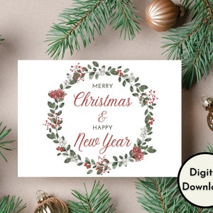 Cartão de Feliz Natal e Feliz Ano Novo - Download DIGITAL - Cartão de Natal para impressão de Ano Novo - Imprimir 8,5 pol. por 11 pol. - Corte em 5 pol. por 7 pol.