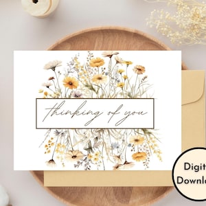 Carte florale « Thinking of you » - téléchargement numérique - belle carte florale imprimable « Thinking of you » - Impression 8,5 po. par 11 po. - Coupe à 5 po. par 7 po.