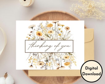 Floral Thinking of You Card - DIGITAL Download - Beautiful Printable Floral Thinking of You Card - Print 8.5in by 11in - Cut to 5in by 7in