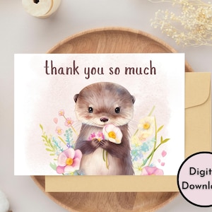 Danke so viel Karte - DIGITALER Download - druckbare Dankeskarte - druckbare Grußkarte mit einem entzückenden niedlichen Baby Otter