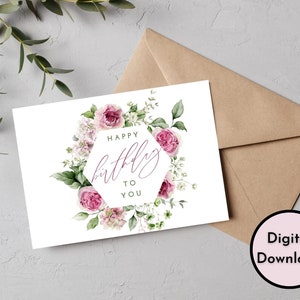 Cartão floral de feliz aniversário para você - Download DIGITAL - Cartão de aniversário elegante para impressão - Cartão de feliz aniversário para impressão - Cartão para impressão
