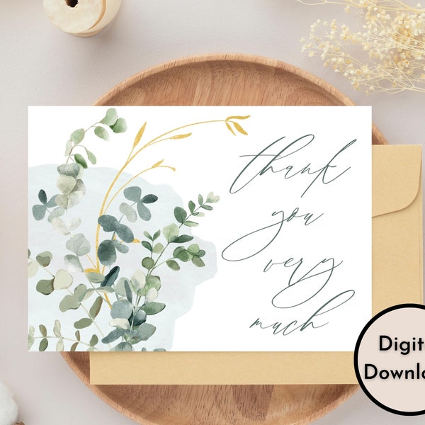 Eucalyptus Thank You Very Much Card - DIGITAL Download - Printable Elegant Thank You Very Much Card Featuring Eucalyptus - Printable Card