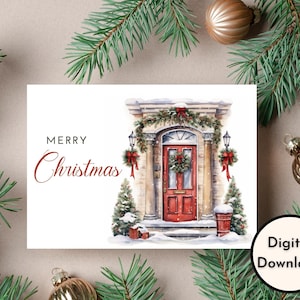Joyeux Noël Carte - Téléchargement NUMÉRIQUE - Belle carte de porte de Noël imprimable - Maison de Noël - Imprimer 8,5 pouces par 11 pouces - Coupé à 5 pouces par 7 pouces