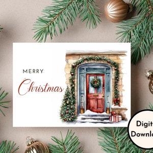 Biglietto di buon Natale - Download DIGITALE - Bellissimo biglietto per porta di Natale stampabile - Casa di Natale - Stampa 8,5 x 11 pollici - Taglia a 5 x 7 pollici
