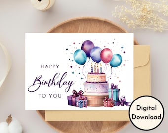 Happy Birthday Card - DIGITAL Download - Printable Birthday Card ...