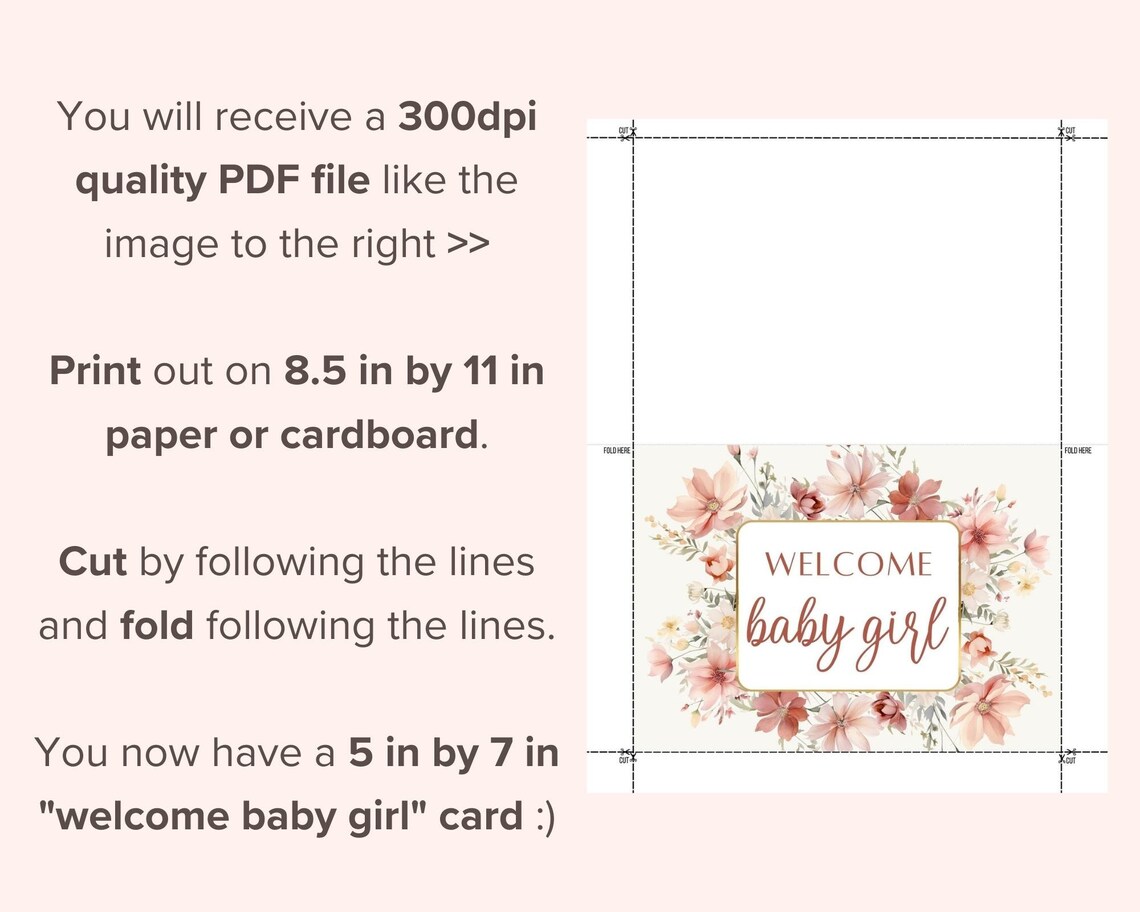 Welcome Baby Girl Card - DIGITAL Download - Printable Welcome Baby Girl ...