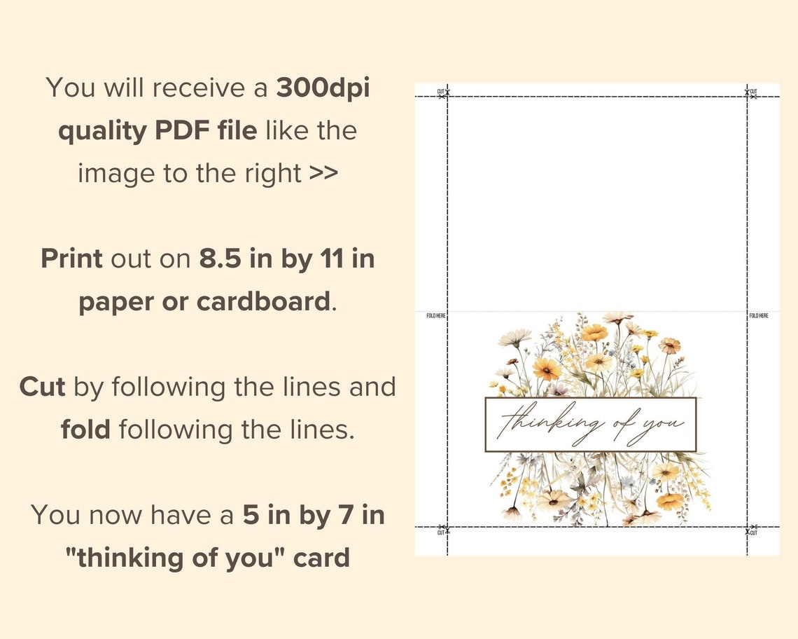 Floral Thinking of You Card - DIGITAL Download - Beautiful Printable ...