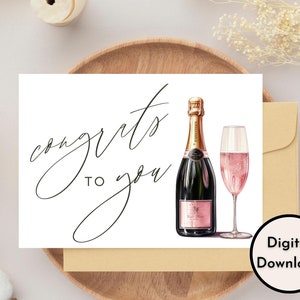 Elegante felicitaties aan u roze champagnekaart - digitale download - afdrukbare felicitatiekaart - afdrukbare gefeliciteerd champagnekaart