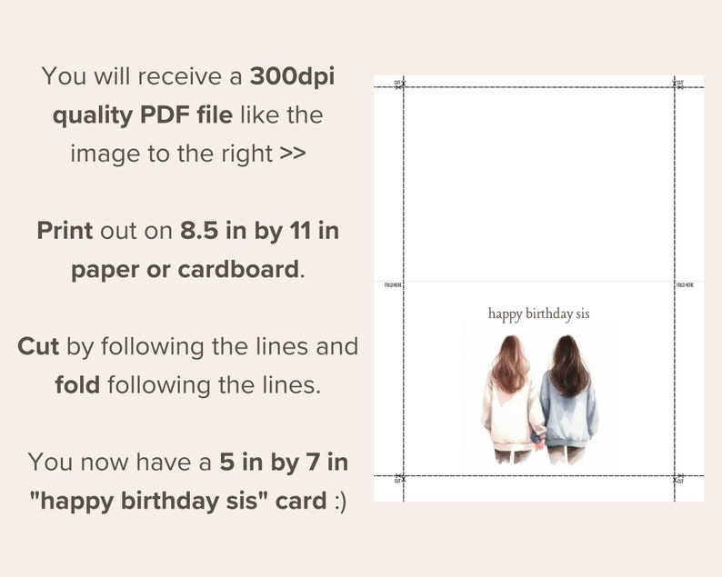 Happy Birthday Sis Card DIGITAL Download Printable Birthday Card ...