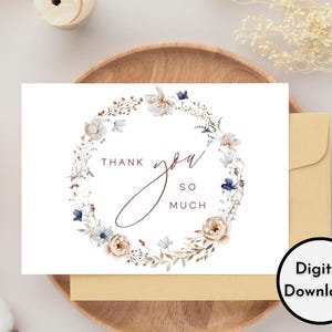 Bloemen bedankkaart - digitale download - prachtige afdrukbare wilde bloemen bedankkaart - print 8,5 x 11 inch - gesneden tot 5 x 7 inch